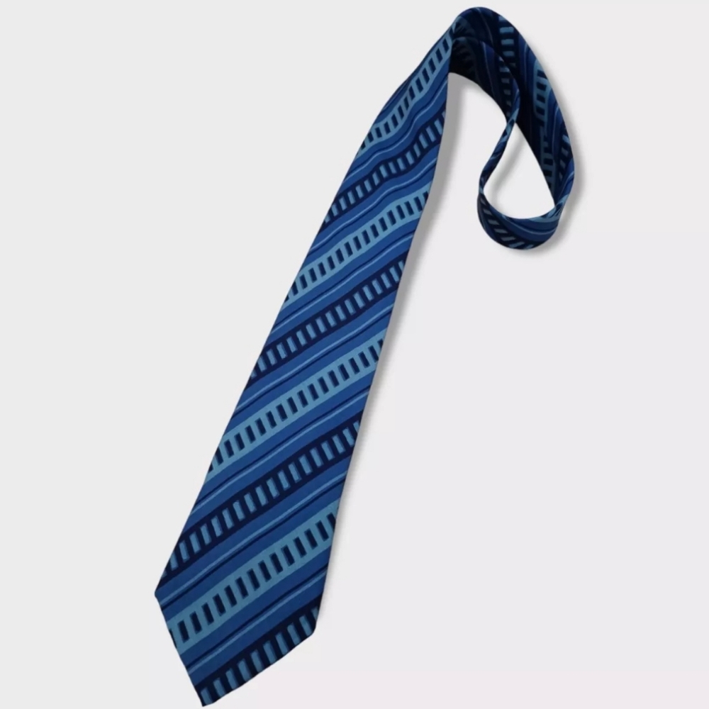 HERMÈS VINTAGE 303 MA RARE Blue Striped Geometric Silk LUXURY Tie FRANCE